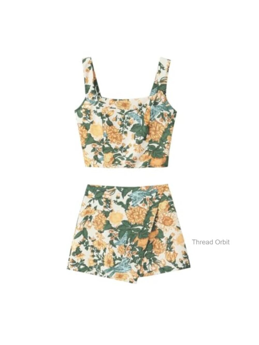 Two Piece Floral Skirt Set Sleeveless Crop Top Mini Skirt Summer Vacation Outfit